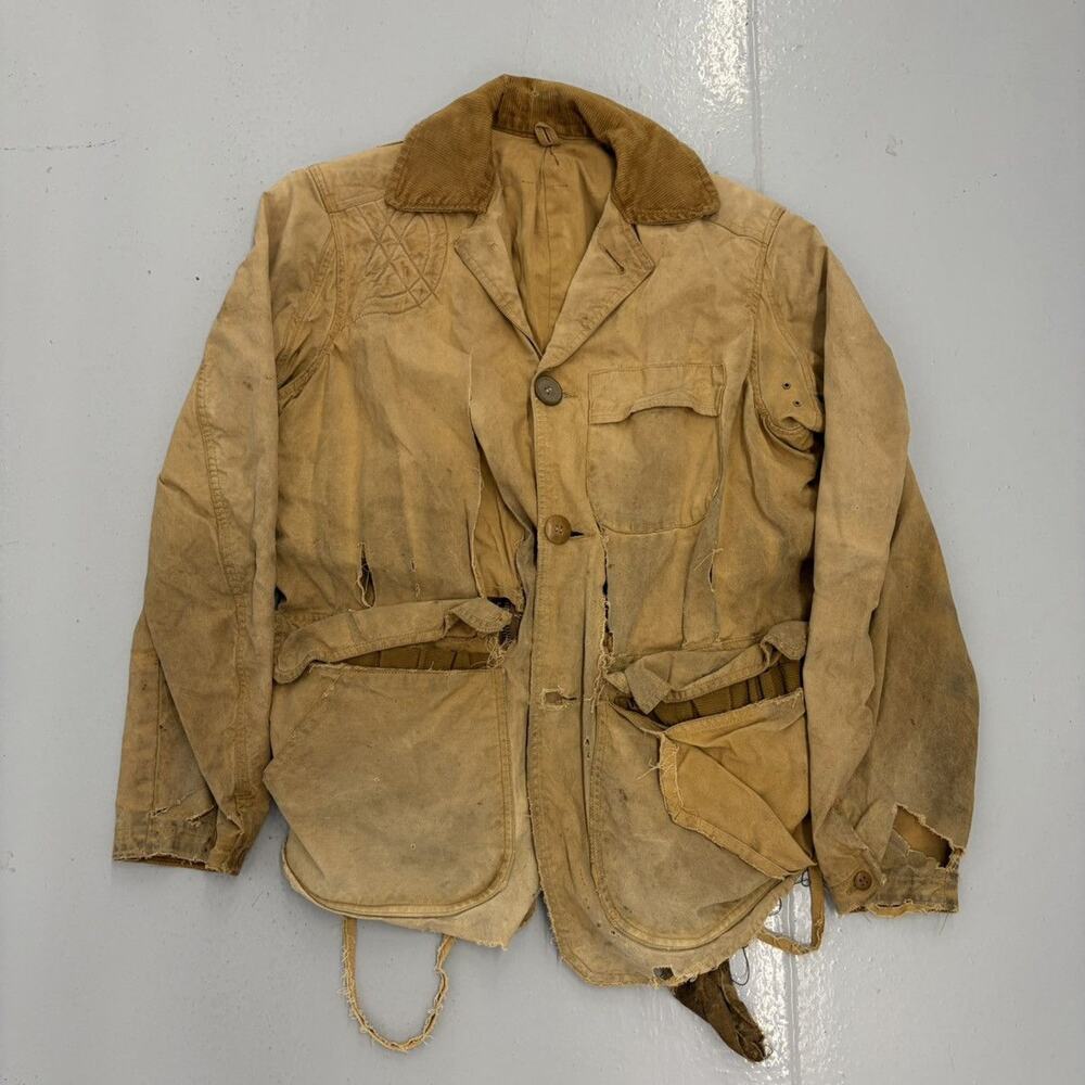 Vintage 40s 50s Tan Distressed Hunting Utility Jacket